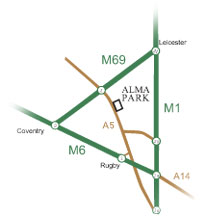 Map showing M69, M6 and M1